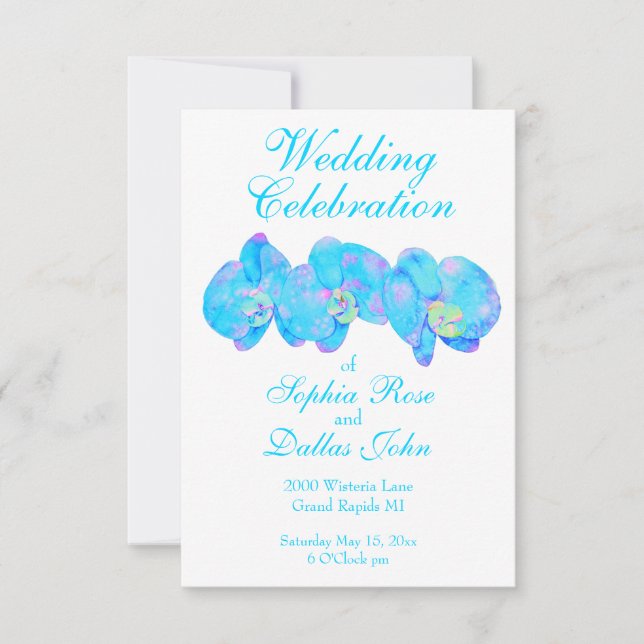 Invitation Tropical Blue Turquoise aquarelle orchidée peintur (Devant)