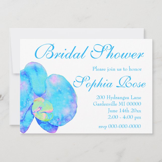 Invitation Tropical Blue Turquoise aquarelle orchidée peintur (Devant)