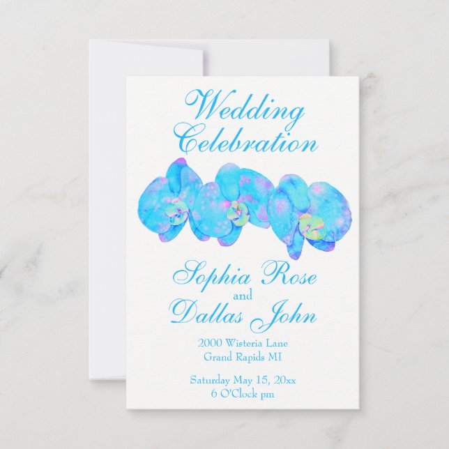 Invitation Tropical Blue Turquoise aquarelle orchidée peintur (Devant)