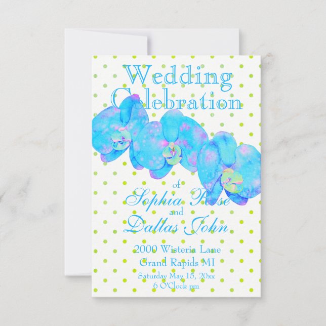 Invitation Tropical Blue Turquoise aquarelle orchidée peintur (Devant)