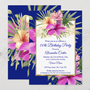 Invitation Tropical Blue violet rose Hibiscus Floral Party