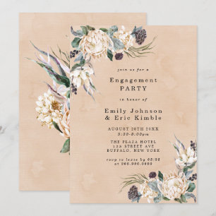 Invitation Tropical Boho White Protea Engagement Party Invita