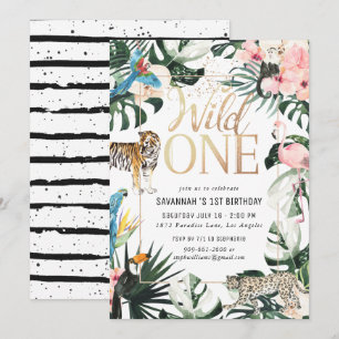 Invitation Tropical Chic Gold Wild One Fête d'anniversaire