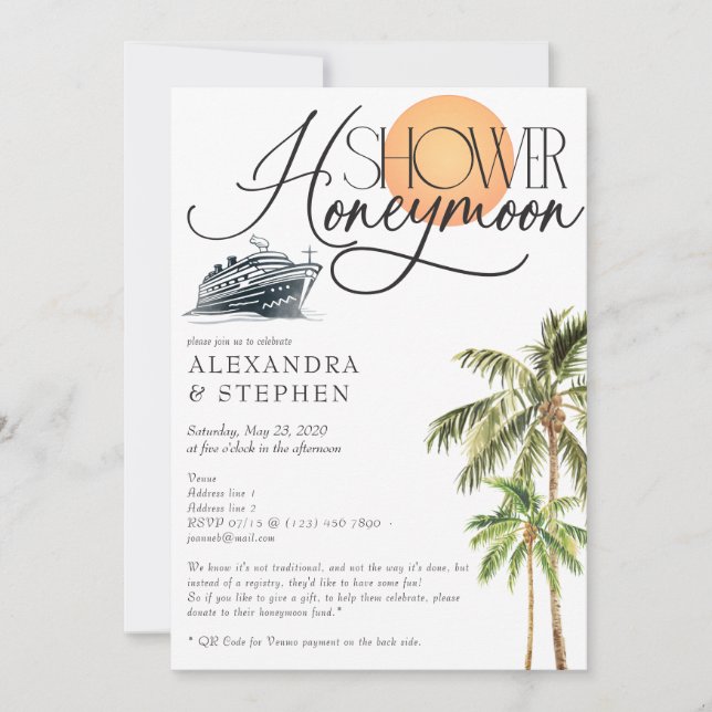 Invitation Tropical Cruise Honeymoon Fund Couples Douche (Devant)