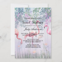 Tropical Cute Family Flamants roses Roses Aquarell