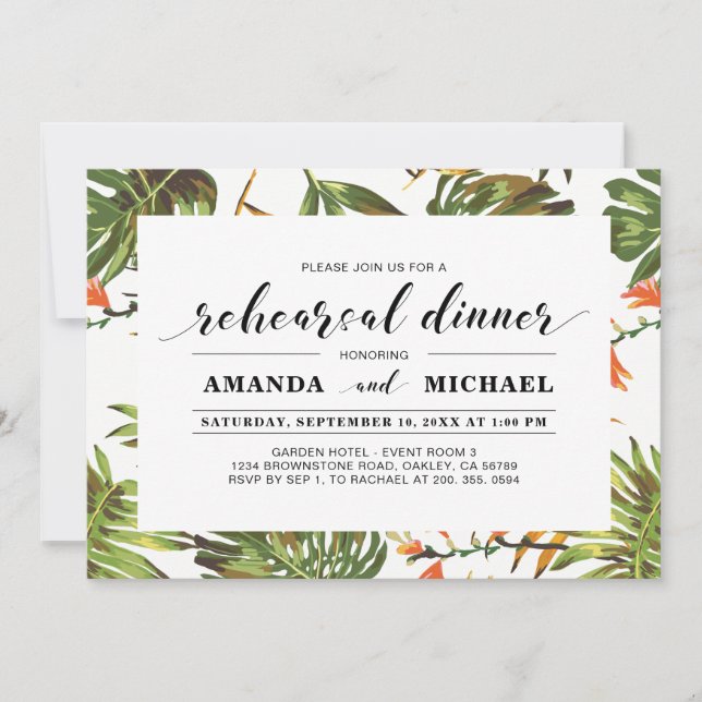 Invitation Tropical | Dîner de répétition Mariage simple et m (Devant)