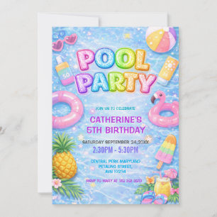 Invitation Tropical Étincelle Fun Piscine Fête Anniversaire