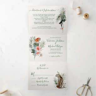 Invitation Tropical Exotic Jungle Mariage Tri-Fold