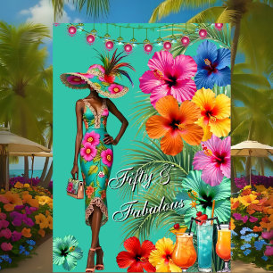 Invitation Tropical Fabuleux 50 ans Anniversaire Coloré Hibis