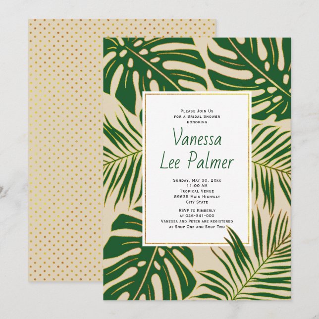 Invitation Tropical feuille beige mariage douche nuptiale (Devant / Derrière)