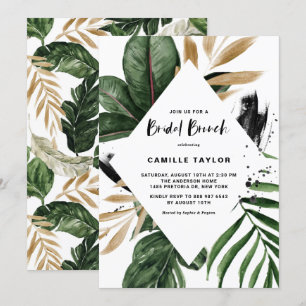 Invitation Tropical Feuille Faux Gold Foil Frame Bridal Brunc