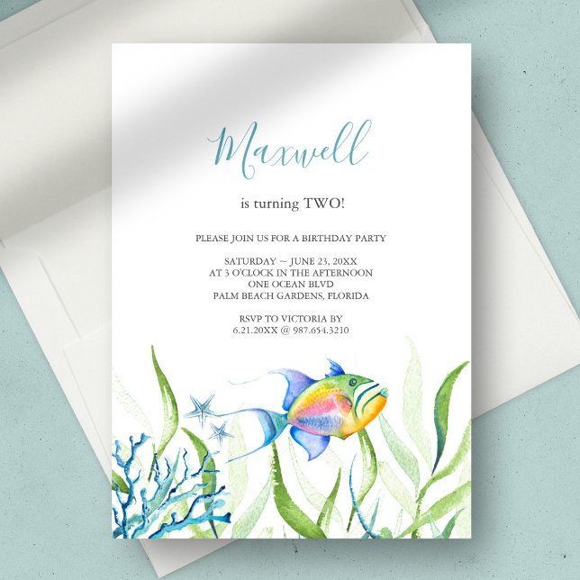 Invitation Tropical Fish Boy Anniversaire Fête Aquarelle (birthday party invitation boy tropical fish watercolor )