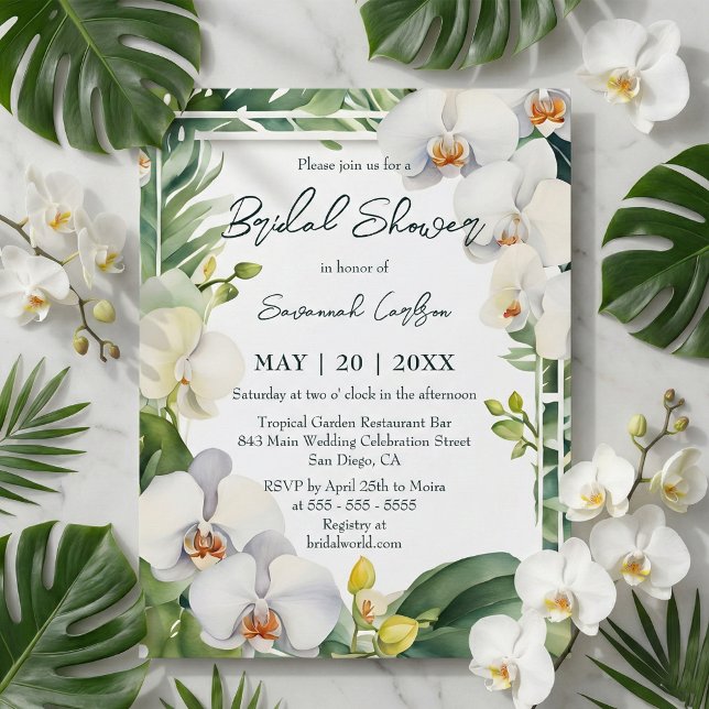 Invitation Tropical Fleurs d'Orchidées Blanches Mariage (Créateur téléchargé)