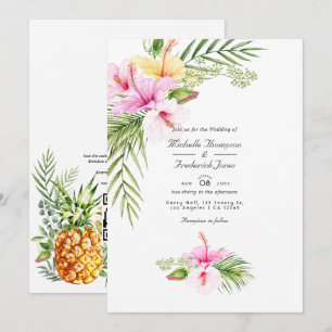 Invitation Tropical Floral Aloha QR Code RSVP Mariage