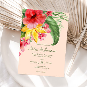 Invitation Tropical Floral Colorful Destination Beach Mariage