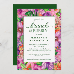 Invitation Tropical Floral Green Brunch Bubbly Douche