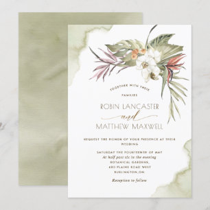 Invitation Tropical Floral Green Palm Feuille Mariage