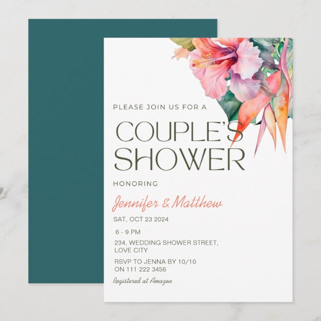 Invitation Tropical Floral Hibiscus Fête de Mariage Hawaïenne (Devant / Derrière)