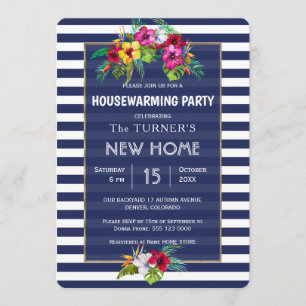 Invitation Tropical Floral Luau Navy Blue Houseréchauffer Par