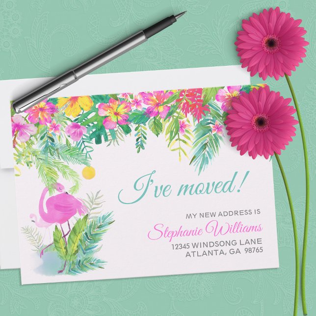 Invitation Tropical Floral Nouvelle adresse (Créateur téléchargé)