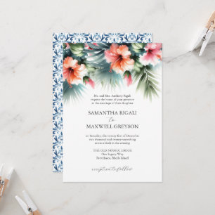 Invitation Tropical Floral rose et orange Mariage officiel
