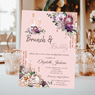 Invitation Tropical Flowers Drips Pink Brunch & Bubbly become