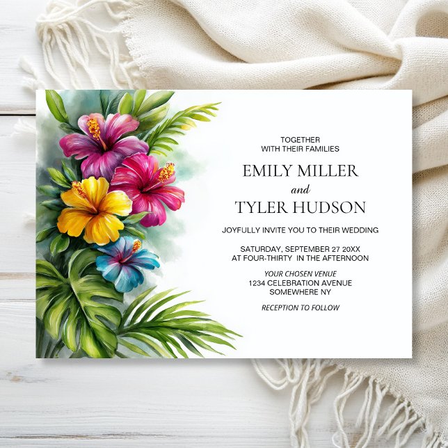 Invitation Tropical Flowers Greenery Wedding (Créateur téléchargé)