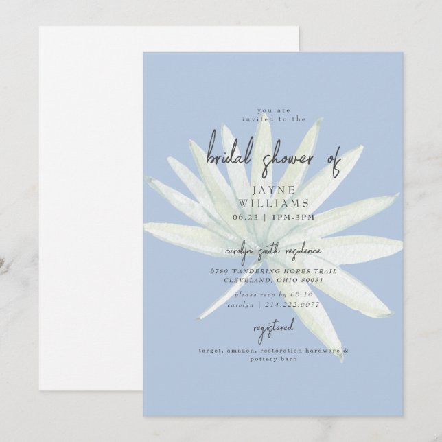 Invitation Tropical Frond Mint et Fête des mariées bleue (Devant / Derrière)