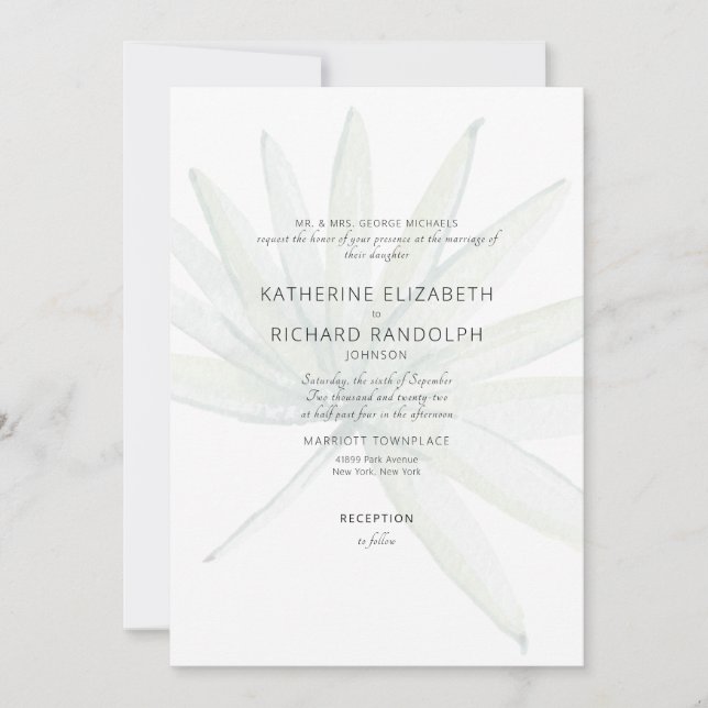 Invitation Tropical Frond White Bride Parents Mariage (Devant)