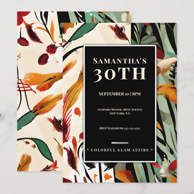 Invitation Tropical Glam 30th Birthday Modern Bold Color (Devant / Derrière)