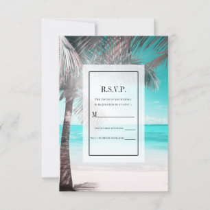 Invitation Tropical Glam Rose Bleu Aqua Plage Palmier RSVP ré