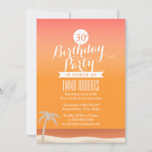 Invitation Tropical Gold Beach Thème Anniversaire