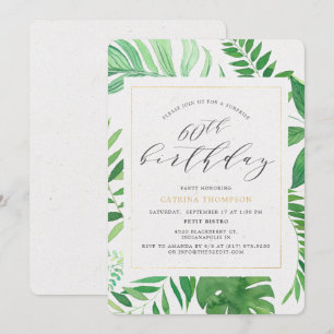 Invitation Tropical Gold Green 60e fête d'anniversaire surpri