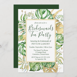 Invitation Tropical Gold & Green Bridesmaiers Tea Party