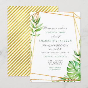 Invitation Tropical Gold Poligonal Trame Stripes Lignes Vert