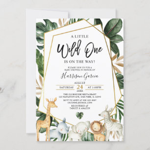 Invitation Tropical Gold Wild One Jungle Animaux Baby shower