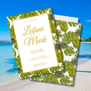 Invitation Tropical Green Feuilles Gold Destination Mariage