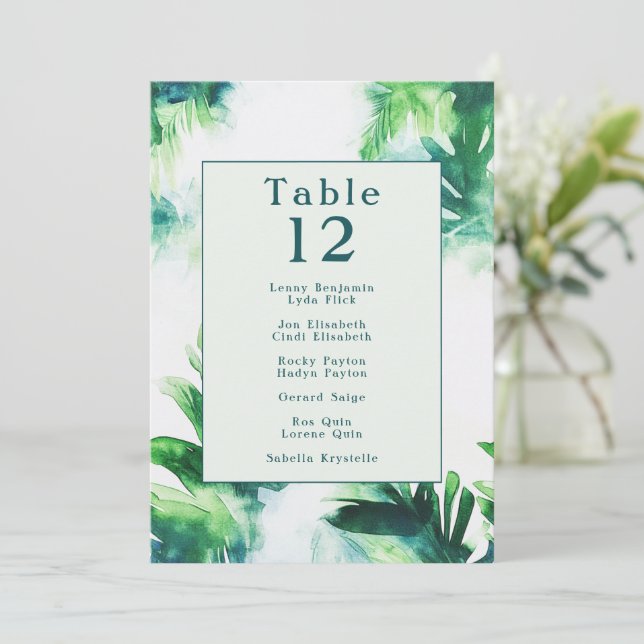 Invitation Tropical Green fun, green botanical nom chart (Debout devant)