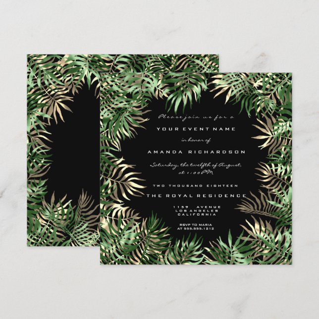Invitation Tropical Green Palm Leaf Fern Bois Végétation (Devant / Derrière)