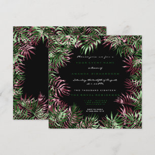 Invitation Tropical Green Palm Leaf Frame Black Whit Burgundy