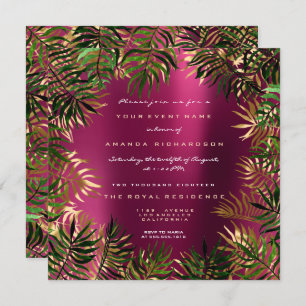 Invitation Tropical Green Palm Leaf Frame Raspberry Pink Gold