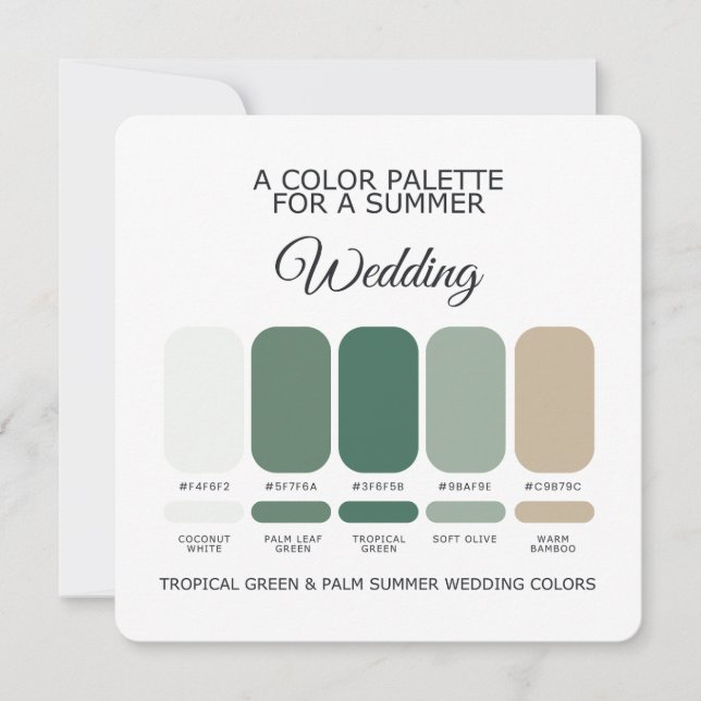 Invitation Tropical Green Palm Summer Wedding Palette Card (Devant)