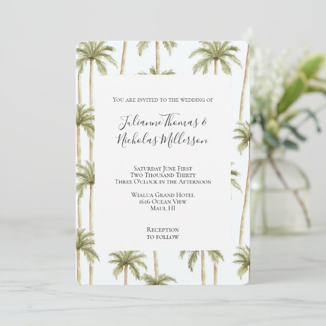 Invitation Tropical Green Palm Trees Mariage (Debout devant)