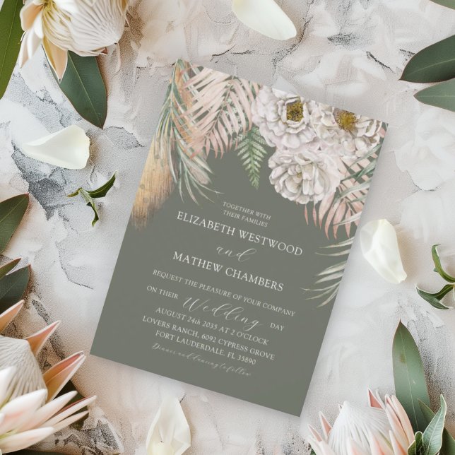 Invitation Tropical Green Pampas Grass & Floral Wedding (Créateur téléchargé)