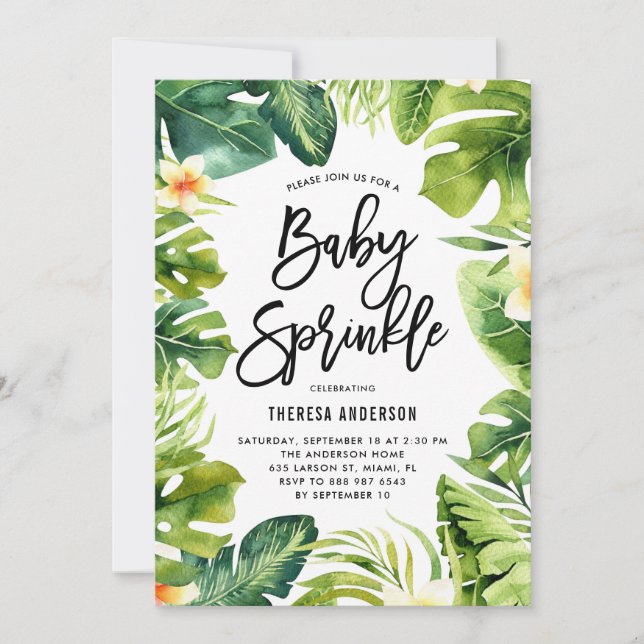 Invitation Tropical Green & Plumeria Baby Sprinkle Douche (Devant)