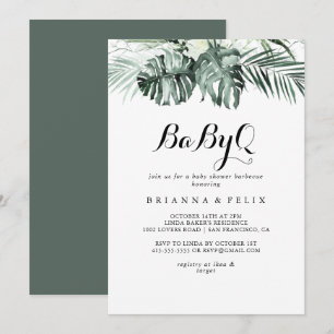 Invitation Tropical Green White BabyQ Baby shower Barbecue