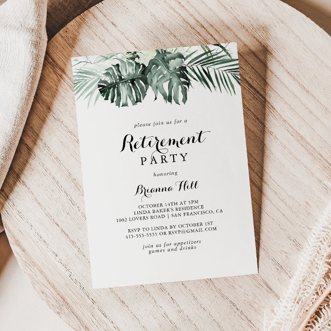 Invitation Tropical Green White Floral Retraite Party (Créateur téléchargé)