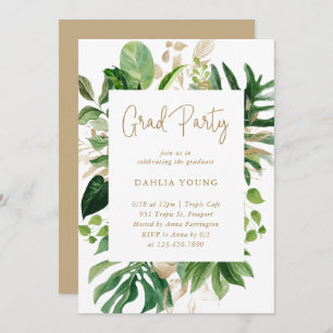 Invitation Tropical Greenery Gold Geometry Graduation Party
