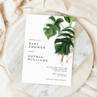 Invitation Tropical Greenery Leaves Modern Baby Shower