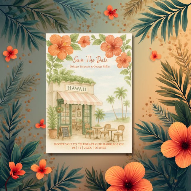 Invitation Tropical Hawaii Destination Wedding enregistrer la (Créateur téléchargé)